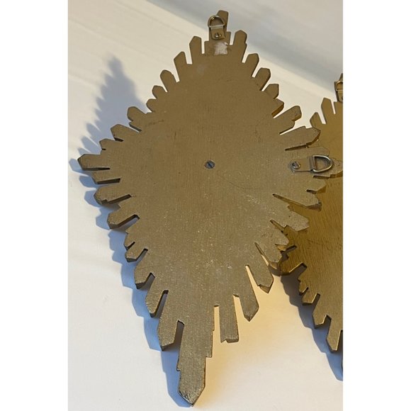 RARE MCM Hollywood Syroco Wood Gold Starburst Wall Sconces with Wood Candles - Picture 7 of 9